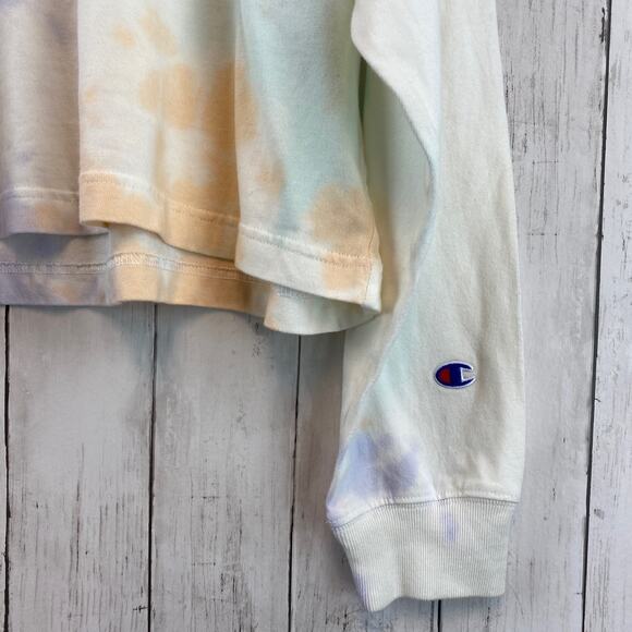 Champion Multicolor Oversized Tie-Dye Cotton Cropped Hoodie Sweatshirt Size XL - Picture 5 of 11